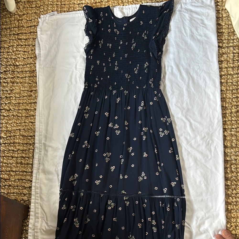 Lost + Wander Blue and White Pleated Midi Sundress